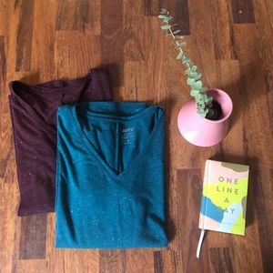 Two V-Neck Long Sleeve Tunics | Maroon + Teal